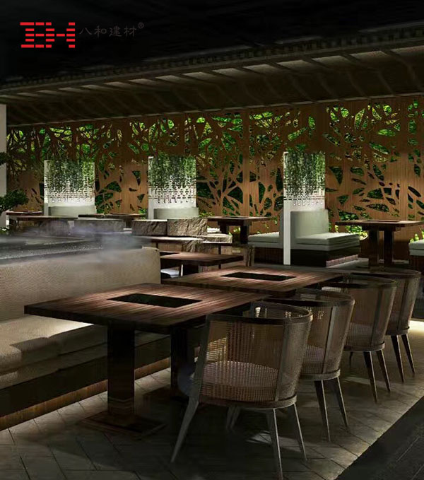 鏤空木紋鋁單板 木紋鋁方通 -山西鄰里別院餐廳 鏤空木紋鋁單板 木紋鋁方通 -山西鄰里別院餐廳